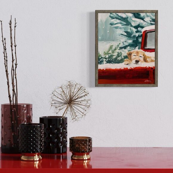 Original Oil Painting Landscape Christmas Golden Retriever Red Truck 8x10 Signed - Picture 5 of 6